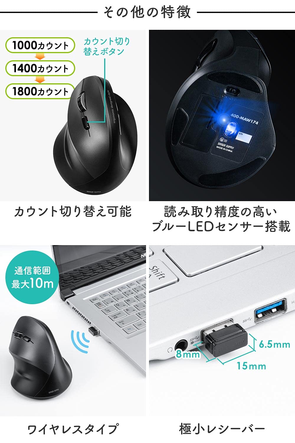 Amazon | サンワダイレクト マウス 左利き エルゴノミクス ワイヤレス